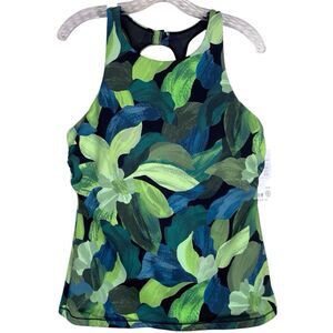 Athleta Green Blue Floral High-Neck Swim Tank